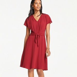 Ann Taylor Pleated Tie Front Flare Dress